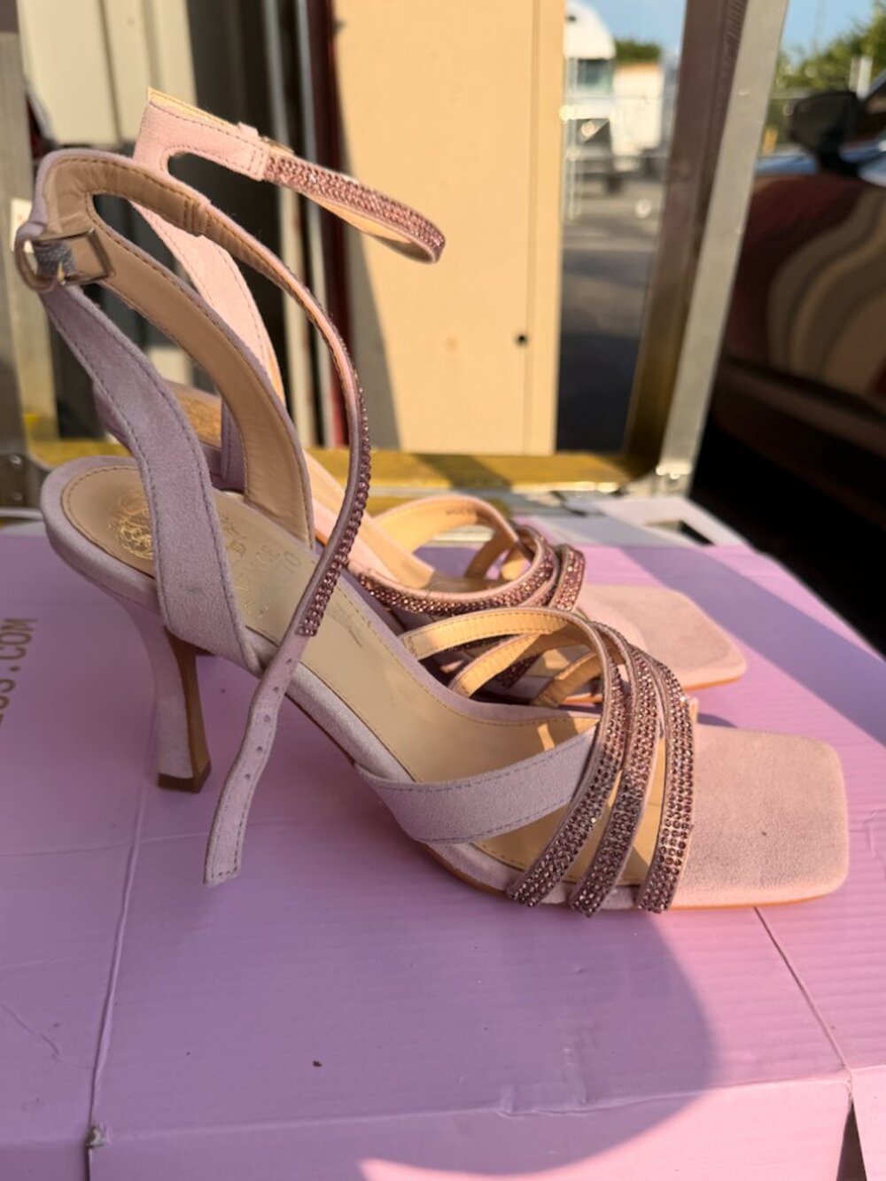 Vince Camuto Purple Rhinestone Strappy Heels | Size 8